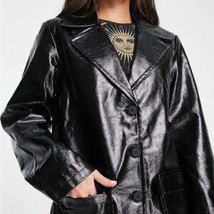 New ASOS Shiny vinyl Black faux Leather Jacket 10 coat tall chuck blazer trench